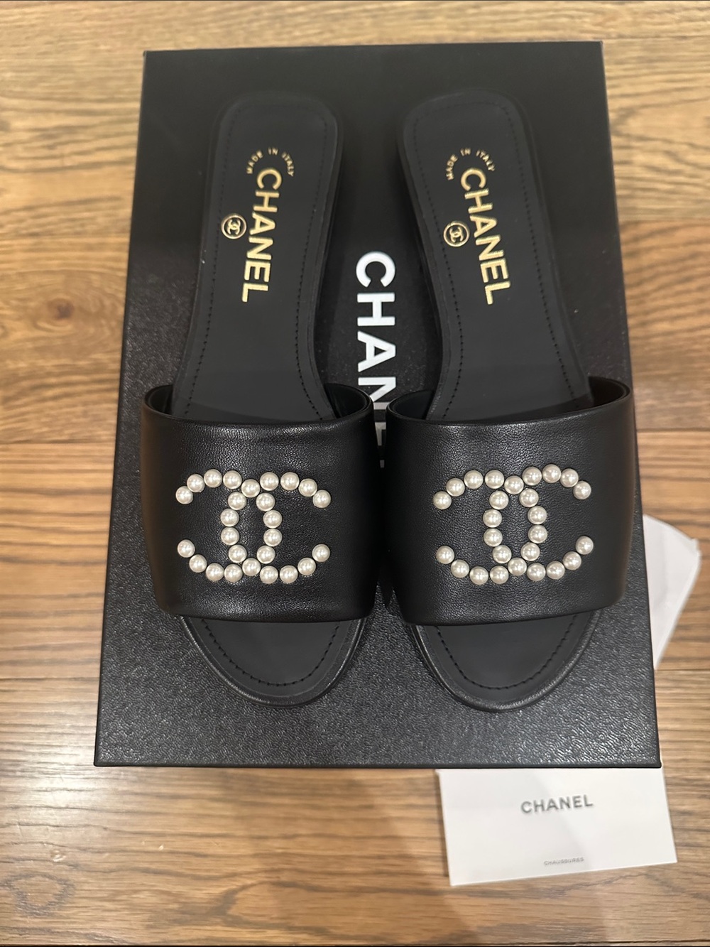CHANEL Black Pearl-Embellished Mule Sandals - Picture 2 of 5